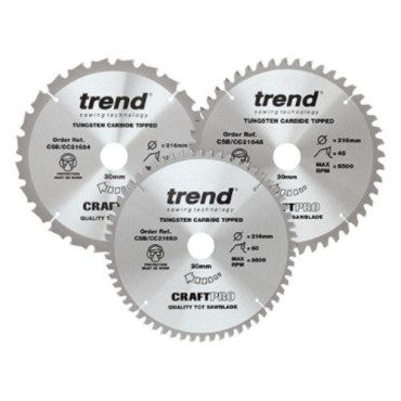 Trend Circular Saw Blades Craft Pro Triple Pack CSB/CC216/3PK 216mm x 24T / 48T / 60T