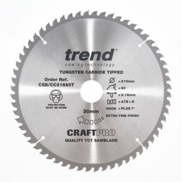 Trend Circular Saw Blade CSB/CC21660T CRaftPro TCT Crosscutting 216mm 60T 30mm