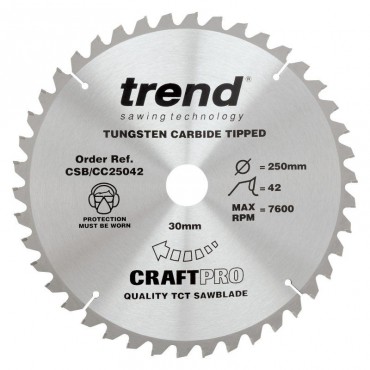 Trend Circular Saw Blade CSB/CC25042 CraftPro TCT Mitre Saw Crosscutting 250mm 42T 30mm