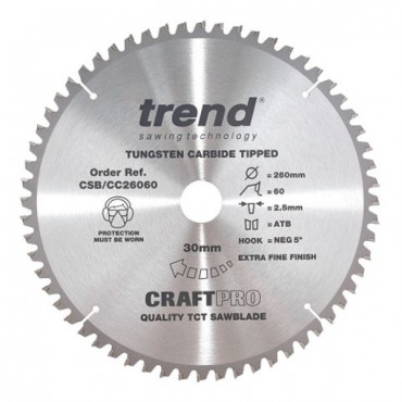 Trend Circular Saw Blade CSB/CC26060 CraftPro TCT Crosscutting 260mm 60T 30mm