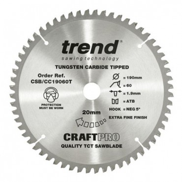 Trend Circular Saw Blade CSB/CC19060T CraftPro TCT Mitre Saw Crosscutting 190mm 60T 20mm Thin