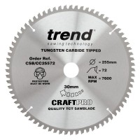Trend Circular Saw Blade CSB/CC25572 CraftPro TCT Mitre Saw Crosscutting 255mm 72T 30mm 43.21