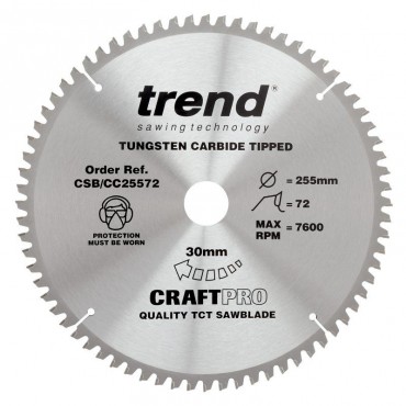 Trend Circular Saw Blade CSB/CC25572 CraftPro TCT Mitre Saw Crosscutting 255mm 72T 30mm