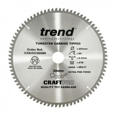 Trend Circular Saw Blade CSB/CC26080 CraftPro TCT Mitre Saw Crosscutting 260mm 80T 30mm