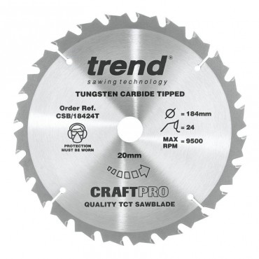 Trend Circular Saw Blade CSB/18424T CraftPro TCT 184mm24T 20mm Thin