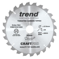 Trend Circular Saw Blade CSB/CC21624 CraftPro TCT Mitre Saw Crosscutting 216mm 24T 30mm 29.32