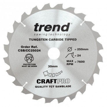 Trend Circular Saw Blade CSB/CC25024 CraftPro TCT Mitre Saw Crosscutting 250mm 24T 30mm