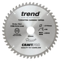 Trend Circular Saw Blade CSB/CC21648 CraftPro TCT Mitre Saw Crosscutting 216mm 48T 30mm 32.57