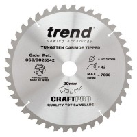 Trend Circular Saw Blade CSB/CC25542 CraftPro TCT Mitre Saw Crosscutting 255mm 42T 30mm 37.18