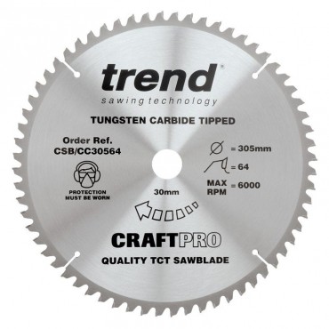Trend Circular Saw Blade CSB/CC30564 CraftPro TCT Mitre Saw Crosscutting 305mm 64T 30mm