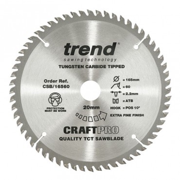 Trend Circular Saw Blade CSB/16560 CraftPro TCT 165mm 60T 20mm