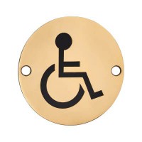 Disabled Toilet Sign Symbol 76mm Diameter Brass 7.39
