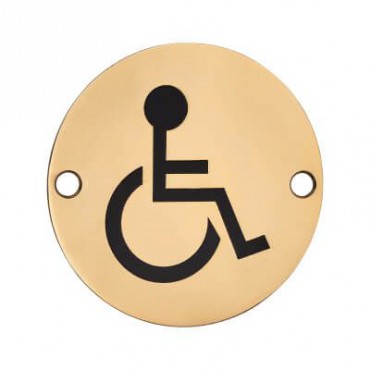Disabled Toilet Sign Symbol 76mm Diameter Brass
