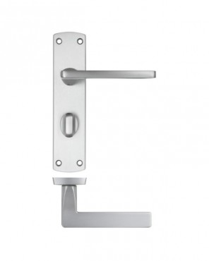 Door Handles Stanza Leon Bathroom Lock on Backplate Satin Chrome ZPA013-SC