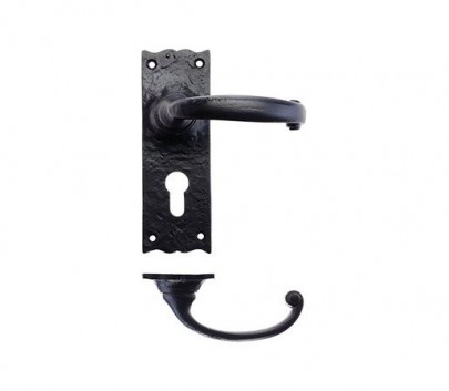 Foxcote Foundries FF111EP Traditional Euro Profile Lock Door Handles Black Antique