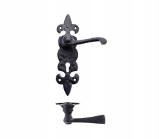 Foxcote Foundries FF611 Fleur De Lys Lever Lock Door Handles Black Antique 20.06