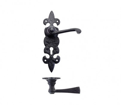 Foxcote Foundries FF611 Fleur De Lys Lever Lock Door Handles Black Antique
