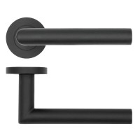 Door Handles Rosso Tecnica Lugano Lever on Round Rose RT010PCB Powder Coated Black 24.33