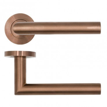 Door Handles Rosso Tecnica Lugano Lever on Round Rose RT010PVDBZ PVD Satin Bronze