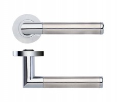 Stanza Door Handles Luna Lever on Screw On Rose Dual Finish Polished Chrome & Satin Stainless 23.06