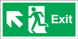 Exit Sign Running Man Arrow Left Up 300 x 100mm BS54 Rigid Self Adhesive BS5499 7.92