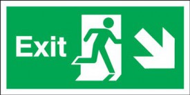 Exit Sign Running Man Arrow Right Down 300 x 100mm BS51 Rigid Self Adhesive BS5499 7.92