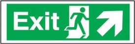 Exit Sign Running Man Arrow Right Up 300 x 100mm BS57 Rigid Self Adhesive BS5499 7.92