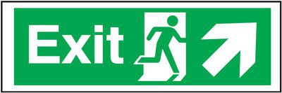Exit Sign Running Man Arrow Right Up 300 x 100mm BS57 Rigid Self Adhesive BS5499