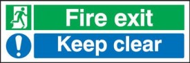 Fire Exit Keep Clear Sign 300 x 100mm FS43 Rigid Self Adhesive BS5499 7.92