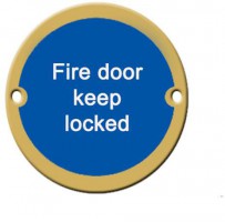 Fire Door Keep Locked Sign 76mm Dia BS5499 Brass 7.70