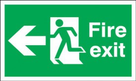 Fire Exit Sign Running Man Arrow Left 300 x 100mm BS3 Rigid Self Adhesive BS5499 7.92