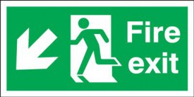 Fire Exit Sign Running Man Arrow Left Down 300 x 100mm BS18 Rigid Self Adhesive BS5499 7.92