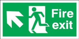 Fire Exit Sign Running Man Arrow Left Up 300 x 100mm BS24 Rigid Self Adhesive BS5499 7.92