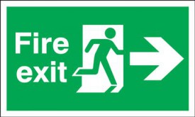 Fire Exit Sign Running Man Arrow Right 450 x 150mm BS5 Rigid Self Adhesive BS5499 6.10