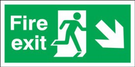 Fire Exit Sign Running Man Arrow Right Down 300 x 100mm BS21 Rigid Self Adhesive BS5499 7.92