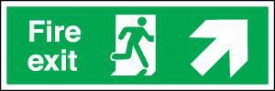 Fire Exit Sign Running Man Arrow Right Up 450 x 150mm BS26 Rigid Self Adhesive BS5499 6.58