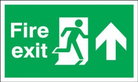 Fire Exit Sign Running Man Arrow Up 450 x 150mm BS8 Rigid Self Adhesive BS5499 6.10