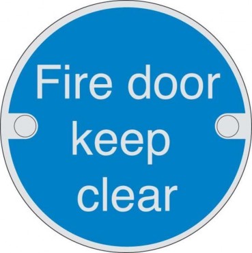76mm Dia Fire Door Keep Clear Sign Brass BS5499