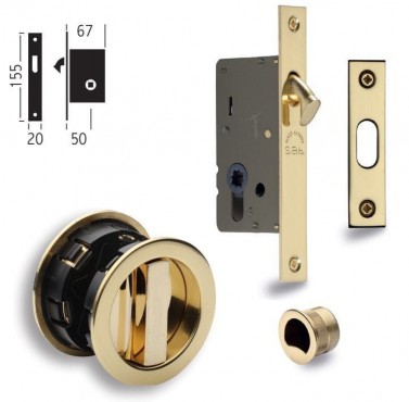 Flush Handle Sliding Door Privacy Lock Set Marcus RD2308-40-PB Polished Brass Round Rose
