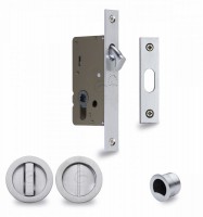 Flush Handle Sliding Door Privacy Lock Set Marcus RD2308-40-SC Satin Chrome Round Rose 67.62