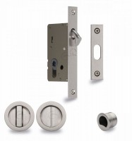 Flush Handle Sliding Door Privacy Lock Set Marcus RD2308-40-SN Satin Nickel Round Rose 72.45