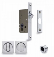 Flush Handle Sliding Door Privacy Lock Set Marcus SQ2308-40-SC Satin Chrome Square Rose 67.62