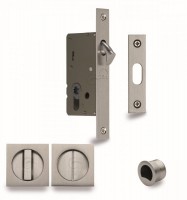 Flush Handle Sliding Door Privacy Lock Set Marcus SQ2308-40-SN Satin Nickel Square Rose 72.45