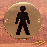 Male Toilet Sign Symbol 76mm Diameter Brass 7.39