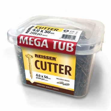 Reisser Cutter Screws 4mm x 50mm MEGA Tub (2500) Plus 2 Free Torsion Bits