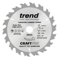 Trend Circular Saw Blade CSB/16018 Craft Pro TCT 160mm 18T 20mm x 1.8mm Kerf 23.86
