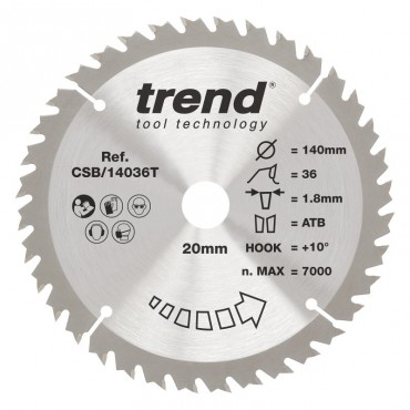 Trend CSB/14036T WOOD SAWBLADE 140X20X36TX1.8