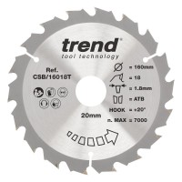 Trend CSB/16018T WOOD SAWBLADE 160X20X18TX1.8 21.01