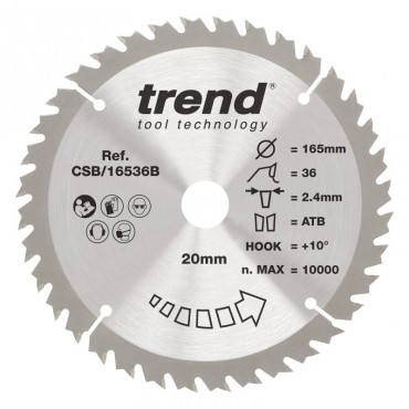 Trend CSB/16536B WOOD SAWBLADE 165X20X36TX2.4
