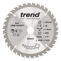 Trend CSB/16536T WOOD SAWBLADE 165X20X36TX1.5 22.06